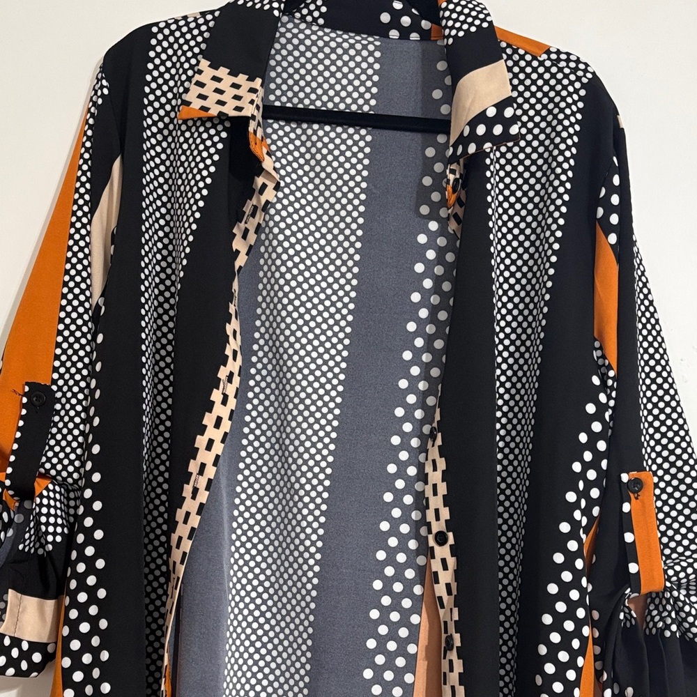 Polka Dot Striped Button-Up Shirt